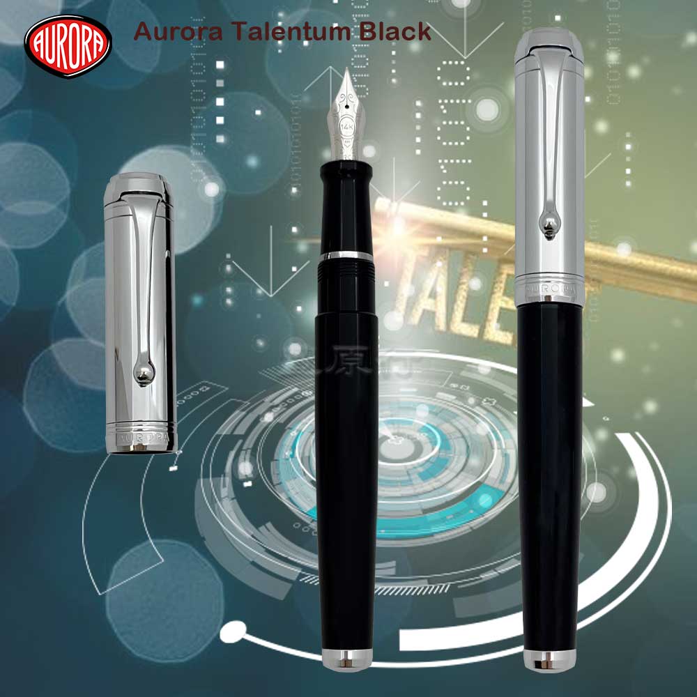 Aurora Talentum Chrome / Black 14K Gold CT Fountain Pen